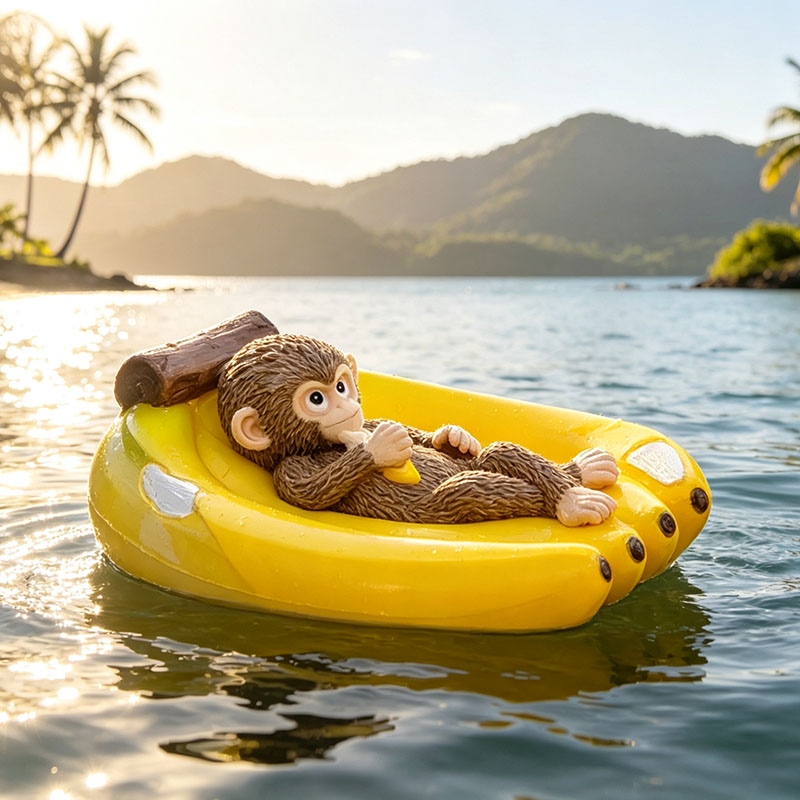 创意猴子躺香蕉船漂浮摆件 鱼池鱼缸流水造景微景观桌面水景装饰