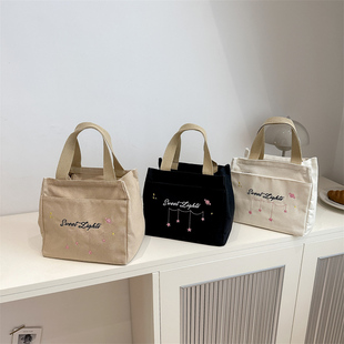 拉链帆布女手提包宝妈外出休闲小巧立体拎包通勤加厚上班便当饭袋