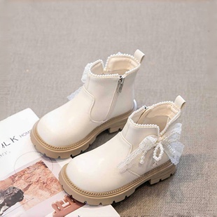 真皮女童短靴冬款新款小女孩洋气公主风棉靴女宝冬季加绒马丁靴子