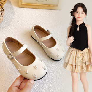真皮女童公主鞋2025春秋新款小女孩法式简约豆豆鞋洋气女宝宝皮鞋