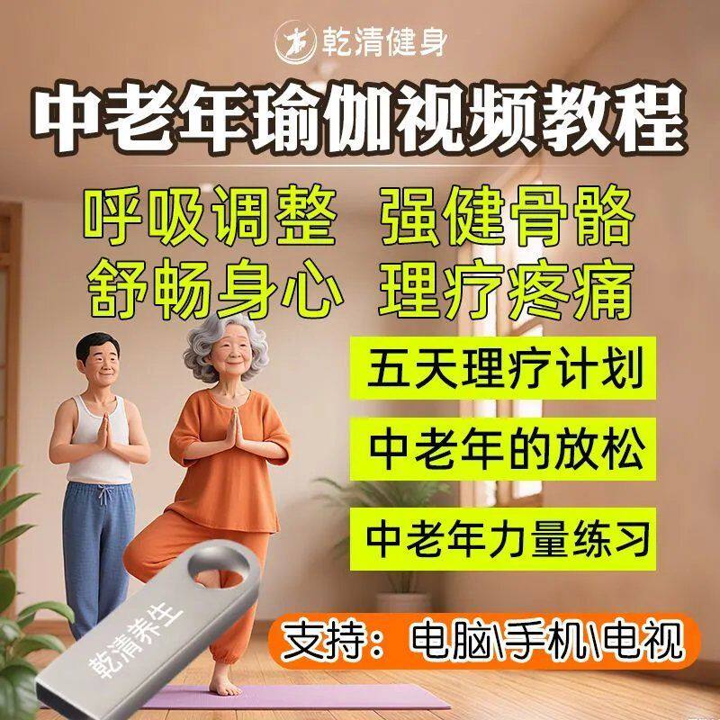 中老年瑜伽视频U盘课程零基础入门初学者调养理疗放松力量优盘