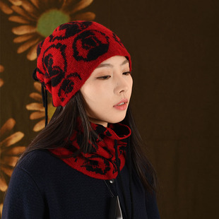 北欧定制款色纺彩点纱抽条加厚羊毛针织保暖帽子