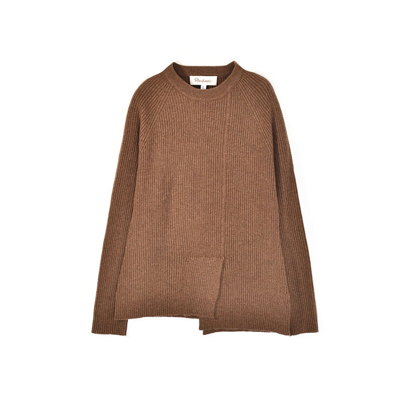 秋冬新针织抽条不规则拼接羊绒咖灰色百搭套头打底衫,女装/女士精品,羊绒衫,淘宝优惠券,粉丝福利购,淘宝优惠卷