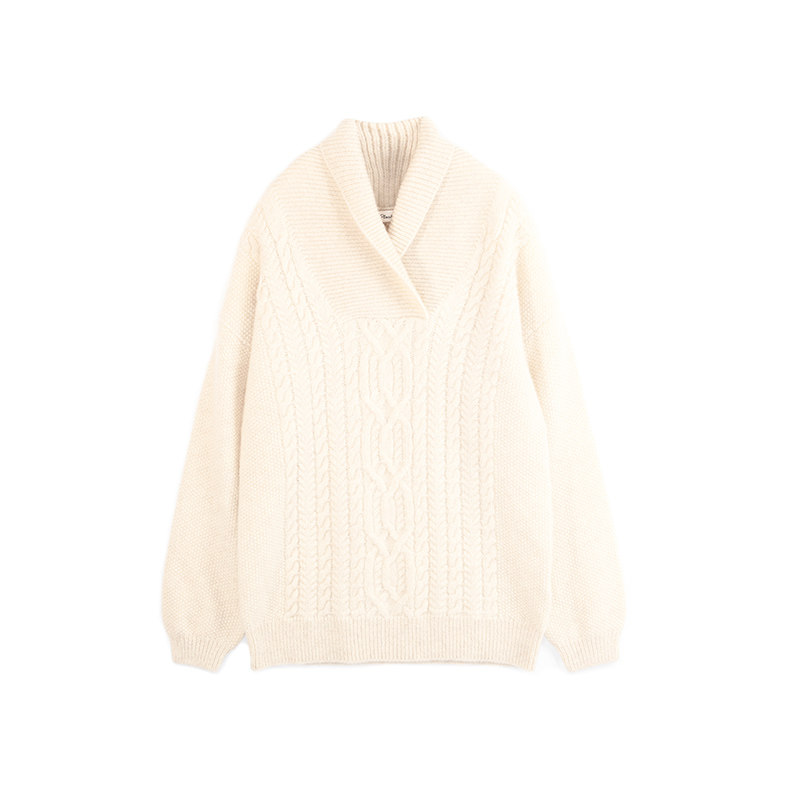 秋冬新少量北欧定制精选本色白牦牛绒针织绞花套头衫