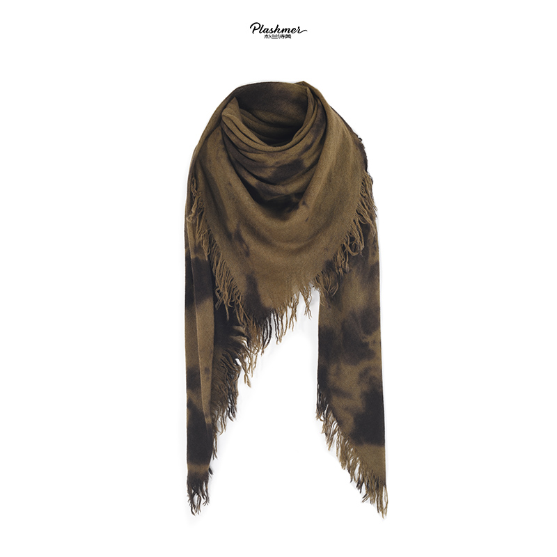 水溶羊毛单纱定制款复古自然流苏扎染工艺秋冬方巾披肩