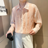 2025夏季新款雅痞长袖衬衫ins痞帅炸街超薄防晒坠感衬衣男S56-P45，商品下架区，星座1104（原A460）