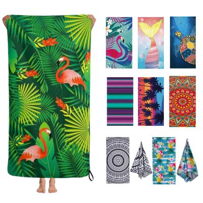 Microfiber printed beach towel with double-sided velvet qui