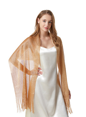 Rayon scarf, gold and silver silk flat scarf, thin shawl, h