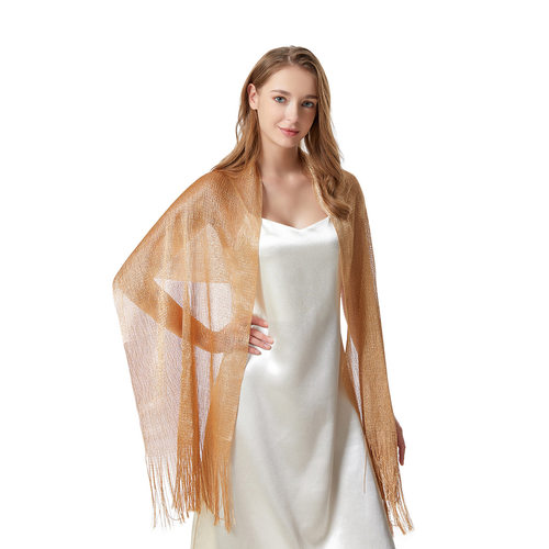 Rayon scarf, gold and silver silk flat scarf, thin shawl, h