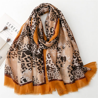 Cotton and linen feel scarf fashionable leopard print yello