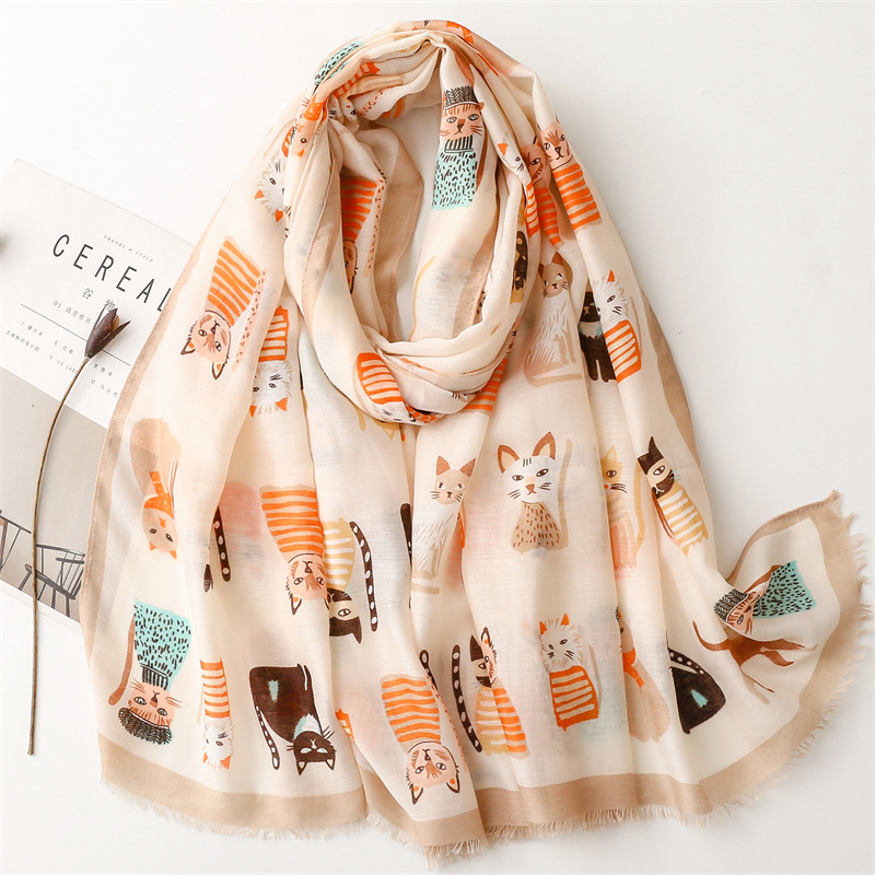 Factory sales of cute kitten amusement park printed scarves 服饰配件/皮带/帽子/围巾 围巾/丝巾/披肩 原图主图