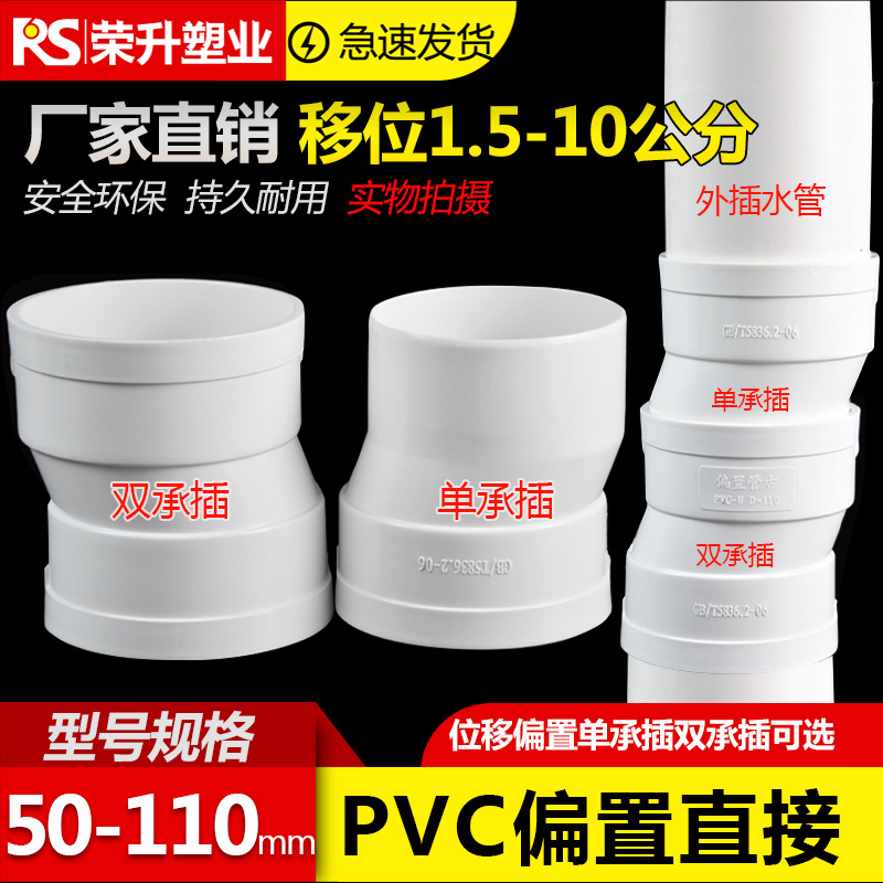 pvc75/110单承插偏置直接管古双承插管接头排水配件移位器预埋件-封面