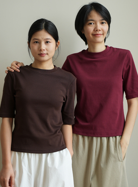 25257 女士五分袖 圆领基础款T恤衫 薄款 棉 上衣 夏款 女装