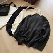 秋冬款 特 卷边纯色长袖 针织羊毛衫 无补 女士一字领毛衣