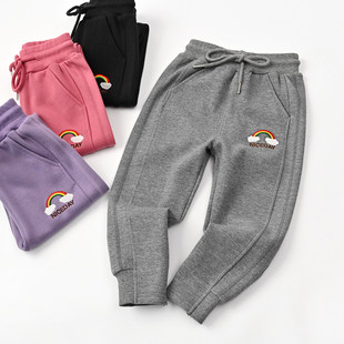 特 彩虹卫裤 儿童珠地棉运动裤 女童收口长裤子 中大童春秋新款
