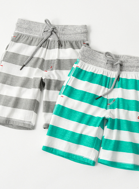 59276 清 儿童纯棉条纹抽绳短裤 男童女童帆船刺绣中裤 中大童