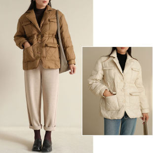 保暖西装 女士短款 领羽绒服 秋冬款 特 女装 90白鸭绒