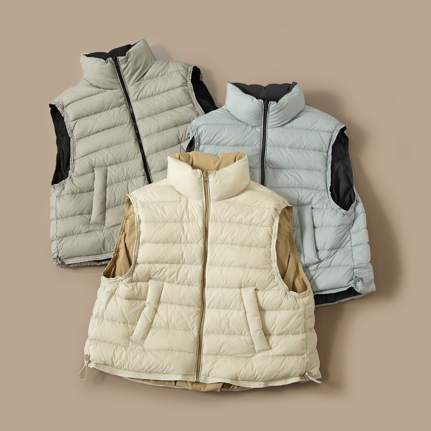 白鸭绒女士立领羽绒双面两穿马甲