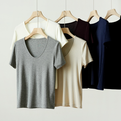 醋酸莱赛尔羊毛女士大U领T恤衫