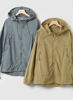 34085 情侣款 UPF50+女士夏季冰丝防晒衣 男士休闲连帽外套k