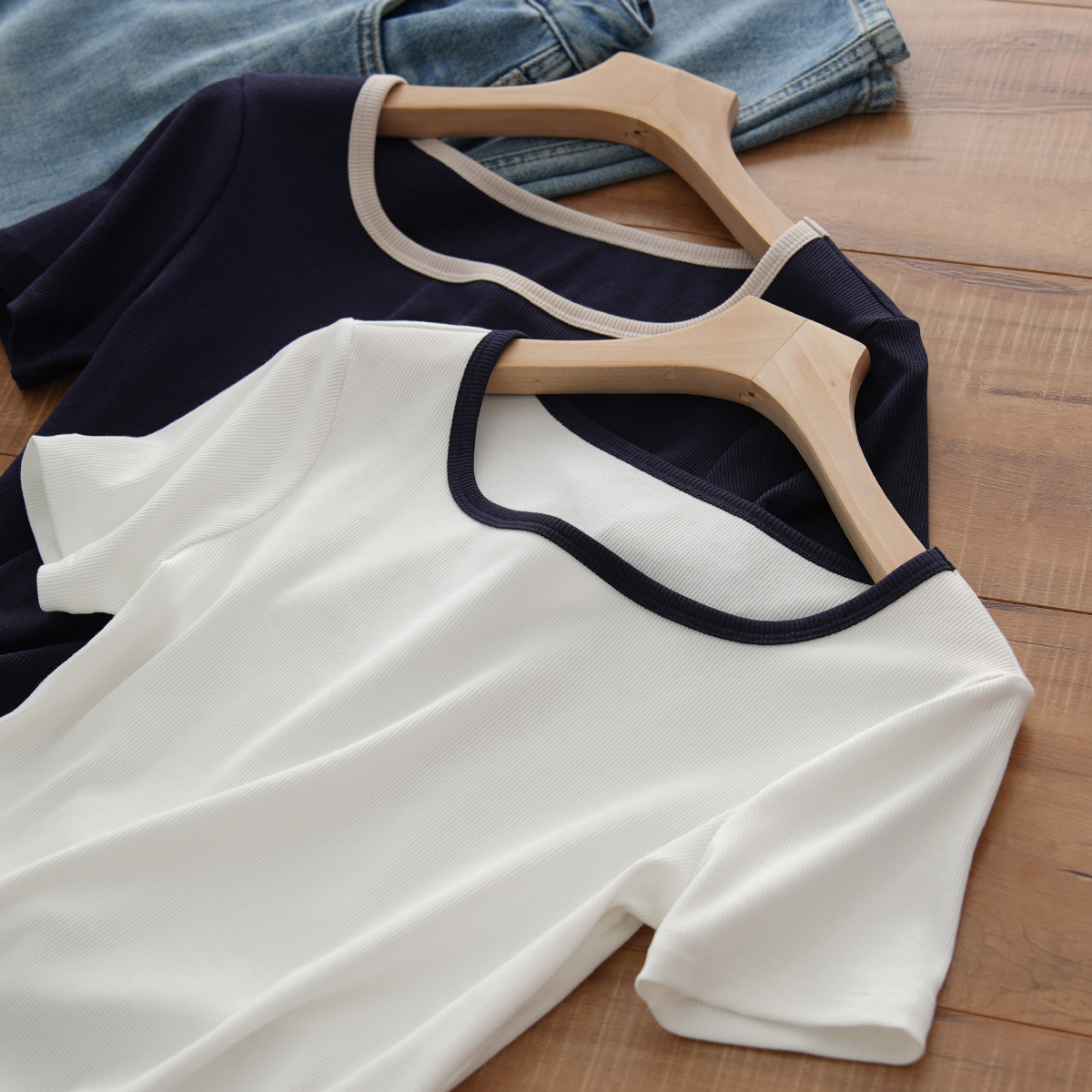 短袖薄款小方领优可丝修身打底