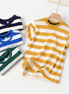 82316 薄网眼珠地棉 儿童纯棉T恤 男童女童条纹圆领短袖 中大童