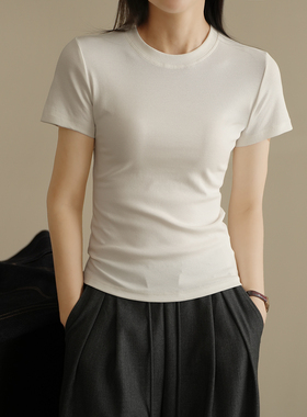 86156 正肩女士T恤 棉质圆领短袖 修身显瘦 纯色百搭 春夏款女装