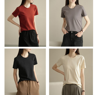 无补 高克重匹马棉 女士纯棉圆领短袖 纯色弹力百搭T恤夏款女装
