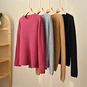 女装 特价 秋冬 圆领基础叠穿毛衫 针织上衣 无补 女士坑条羊毛衫