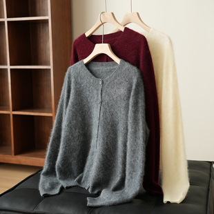 拉绒款 女士羊毛圆领开衫 外套上衣 含少量羊绒 秋冬款 女装