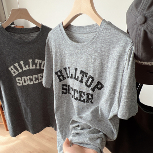 天丝 夏款 棉 弹力竹节复古T恤大童可穿 女士字母圆领短袖 88874