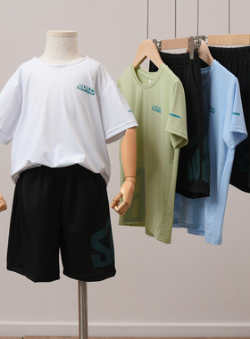 84951 儿童速干短袖短裤套装 男女童运动网眼T恤五分裤 夏款薄款