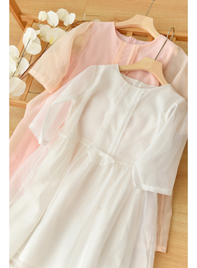 54571 清 儿童五分袖网纱连衣裙 女童蝴蝶结 公主裙 中大童