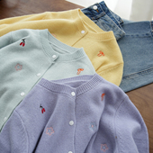 女装 无补 羊毛针织上衣外套 秋冬款 女士圆领刺绣开衫 毛衣