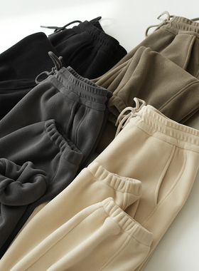 85865厚实双面绒防风裤女士摇粒绒纯色卫裤 保暖收口运动长裤500g