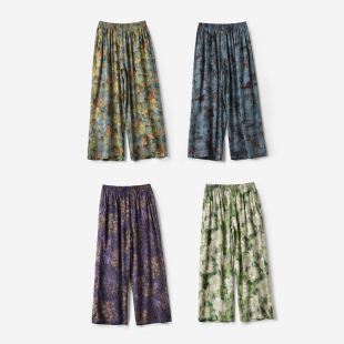 夏天穿的人棉裤 女士薄款阔腿裤 人造棉九分裤 绵绸裤子 夏款女装