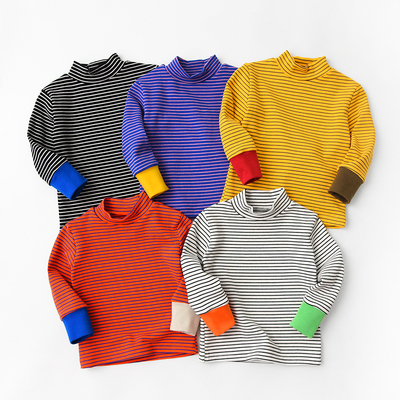 儿童长袖打底衫条纹T恤半高领