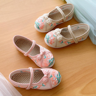 特 儿童国风绣花鞋女童汉服鞋 手工老北京布鞋 中大童古装鞋夏款