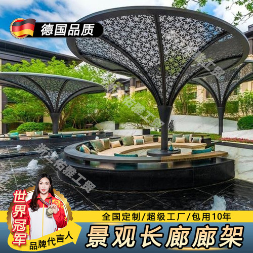 定制不锈钢廊架户外内庭院大型金属异型廊架公园小区城市景观廊架
