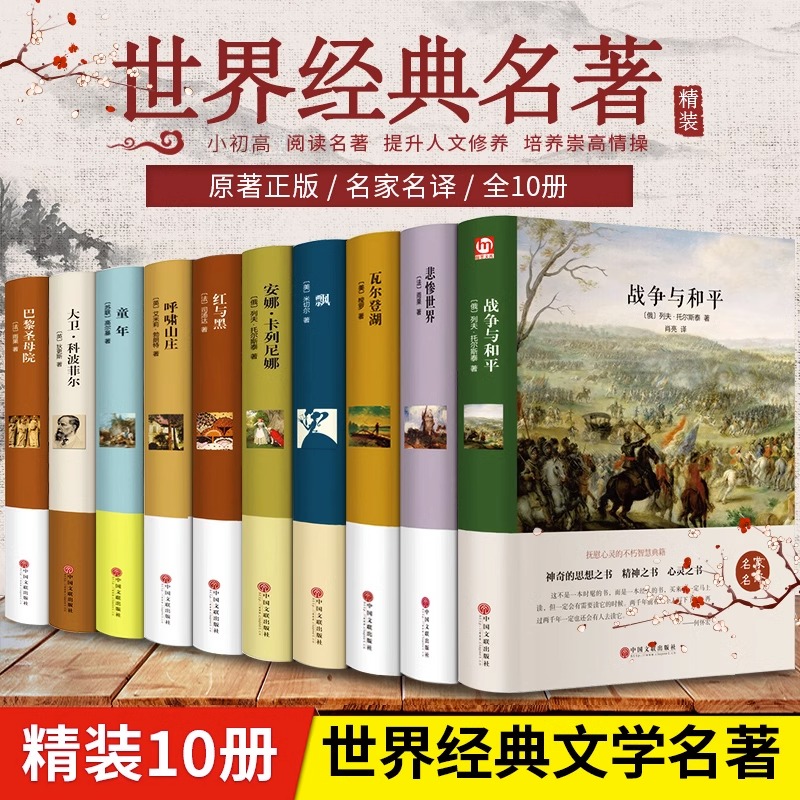 世界经典文学名著全10册悲惨世界 飘 红与黑傲慢与偏见童年瓦尔登湖大卫呼啸山庄巴黎圣母院安娜卡列尼娜中学生世界名著