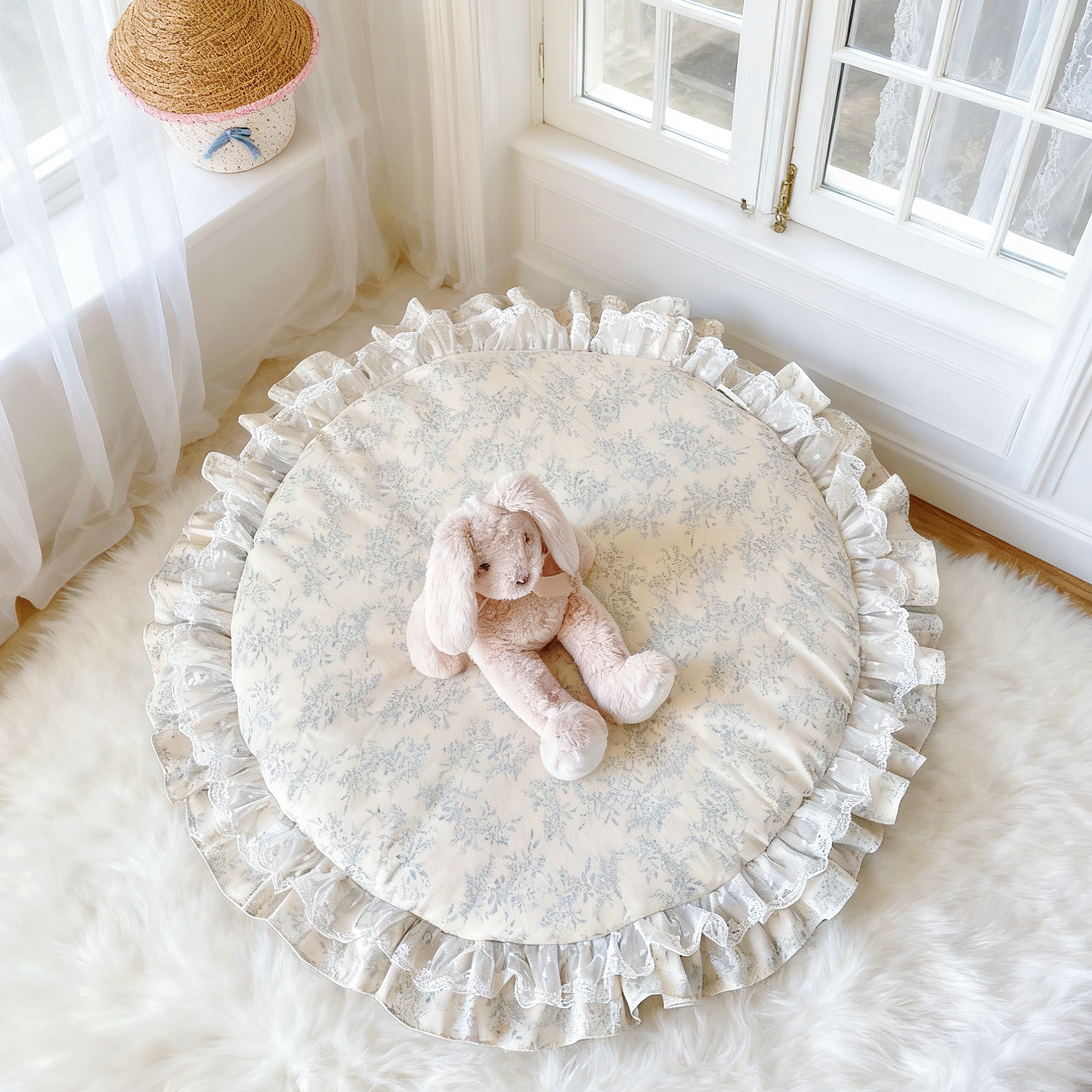 Totopets手工定制法式蕾丝边宠物薄垫猫咪狗狗柔软圆垫推车垫地垫