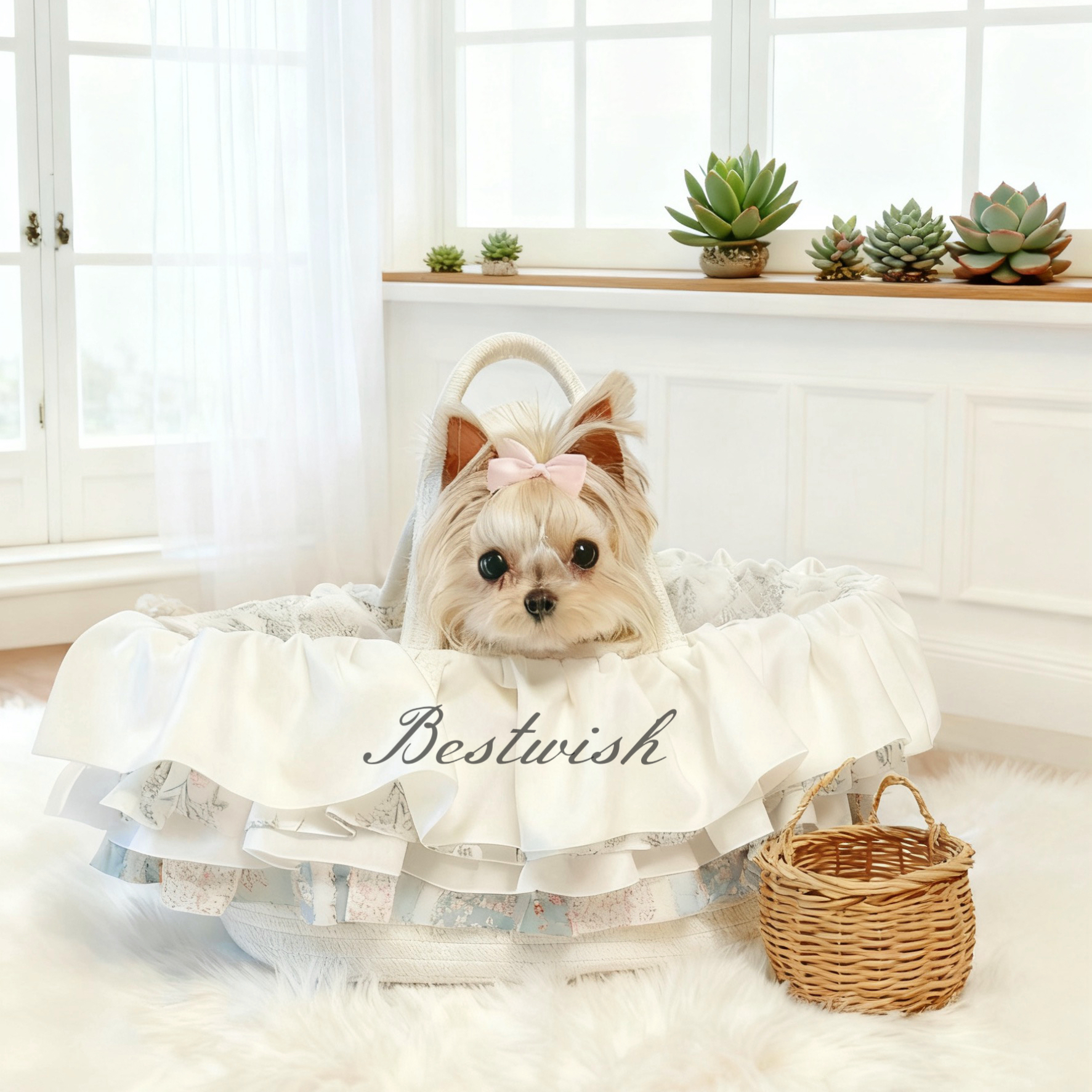 Totopets手工定制ins风宠物花篮猫咪狗狗手提花篮子结婚手提花篮