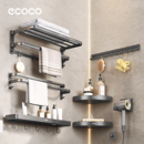 ecoco枪灰毛巾架免打孔卫生间浴室置物架厕所浴巾架一体太空铝架