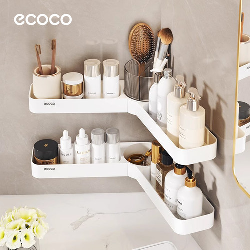 ecoco浴室转角置物架免打孔卫生间厕所洗漱台墙上壁挂三角收纳架