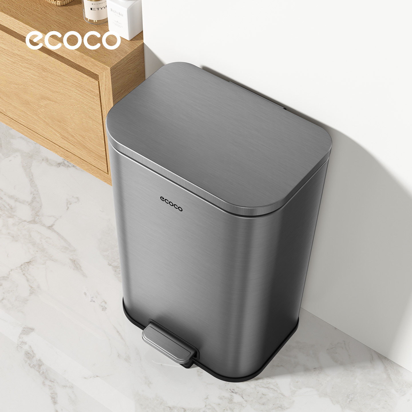 ecoco厨房带盖专用垃圾桶家用大号大容量客厅卧室高颜值轻奢高档图片