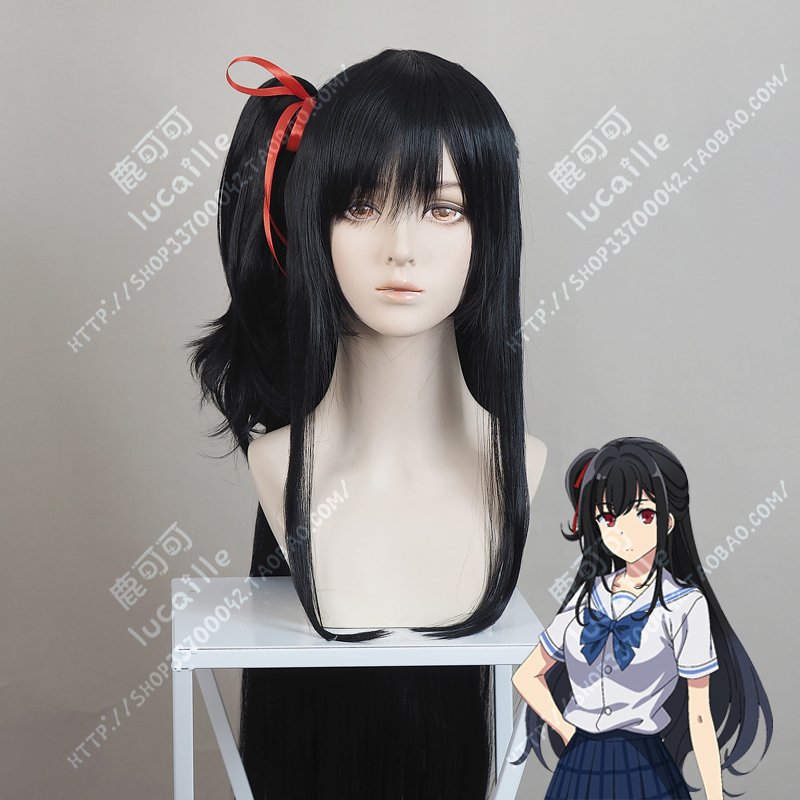 侦探已经死了 夏凪渚 黑色100cm长直发配小马尾万用cos假发女头套