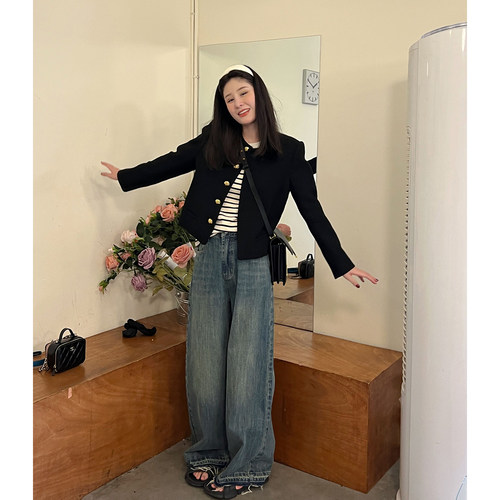 阔腿裤长裤常规2024毛边牛仔裤