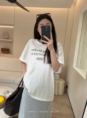 白色字母印花短袖T恤女纯棉休闲宽松防晒衫短袖女t恤慵懒松弛感夏