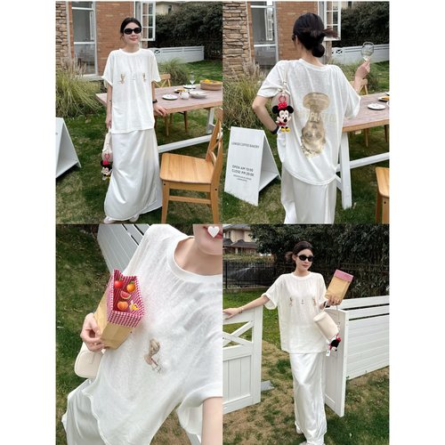 早春新款印花中袖T恤女宽松内搭