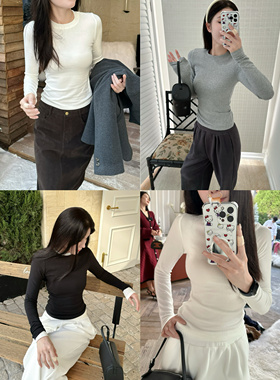 简约秋冬绵羊毛三色显瘦白色打底衫长袖t恤女AFM定制秋冬打底保暖